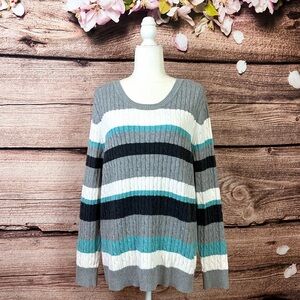 Karen Scott Women’s Multicolored Striped Knit Soft Long Line Sweater XL